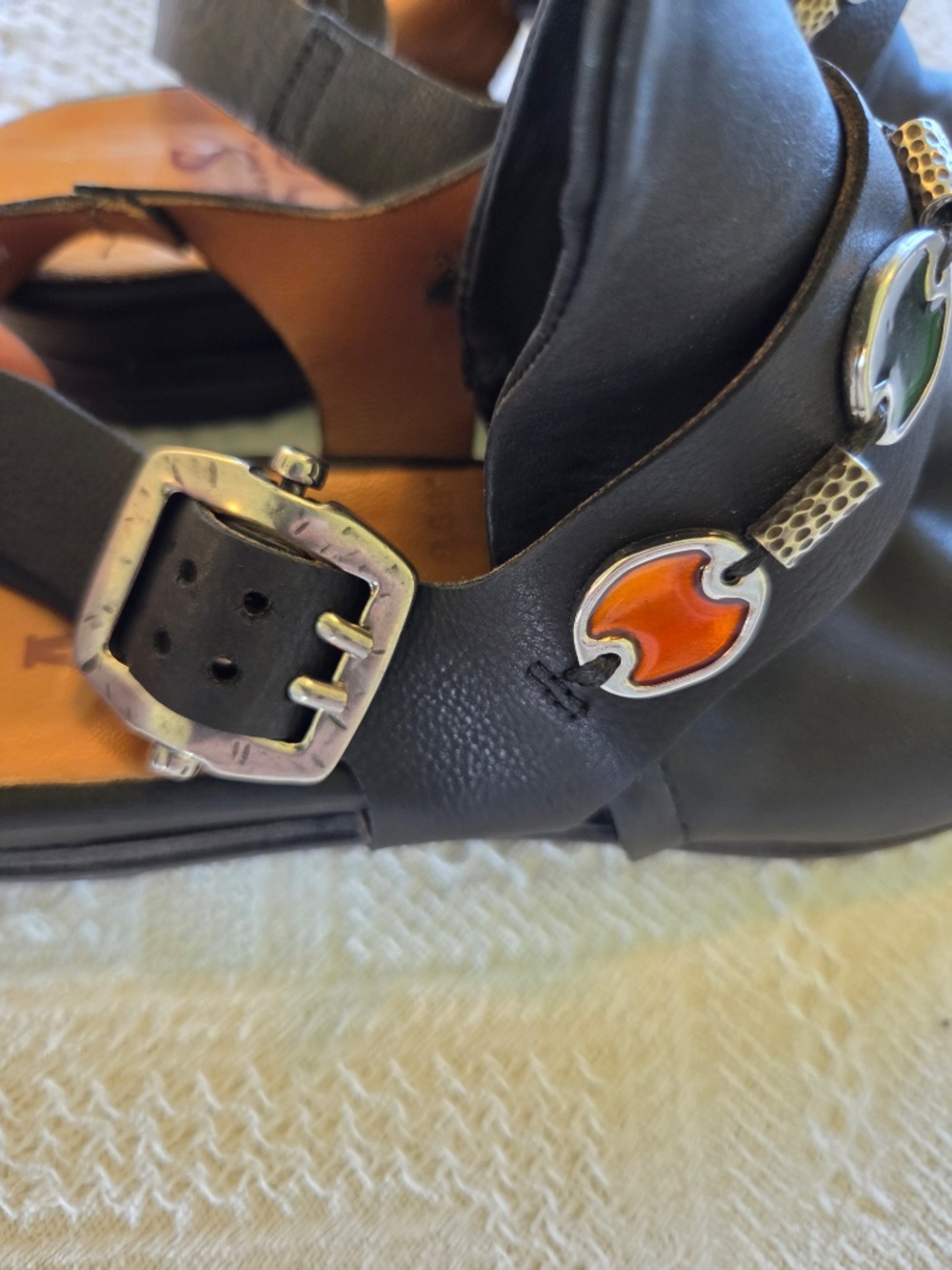 A.S. 98 sling back sandles 5.5 black leather outer and lining faux jewels Italy - Picture 5 of 13